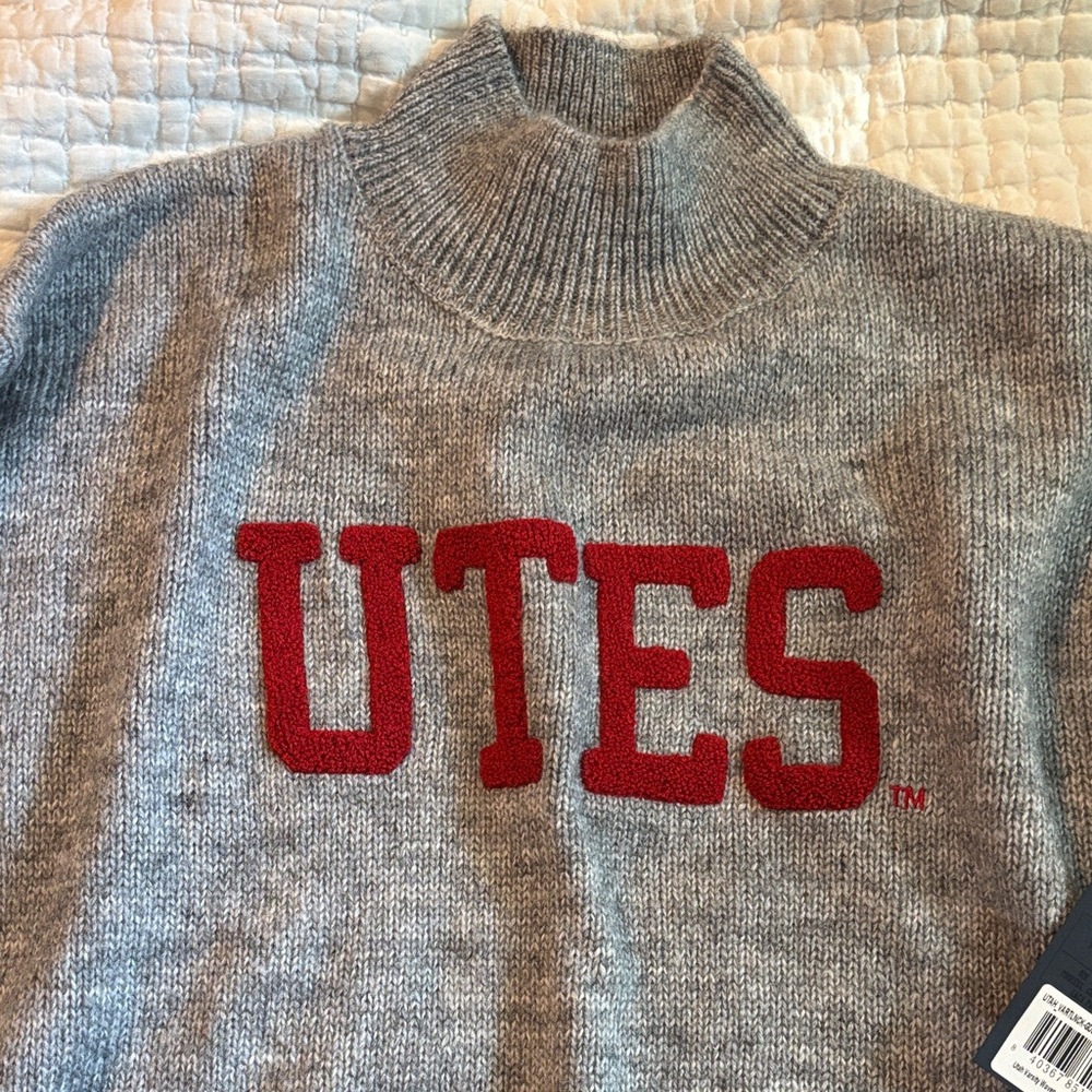 Gray women’s Turtleneck Sweater with Red UTES Logo University of Utah